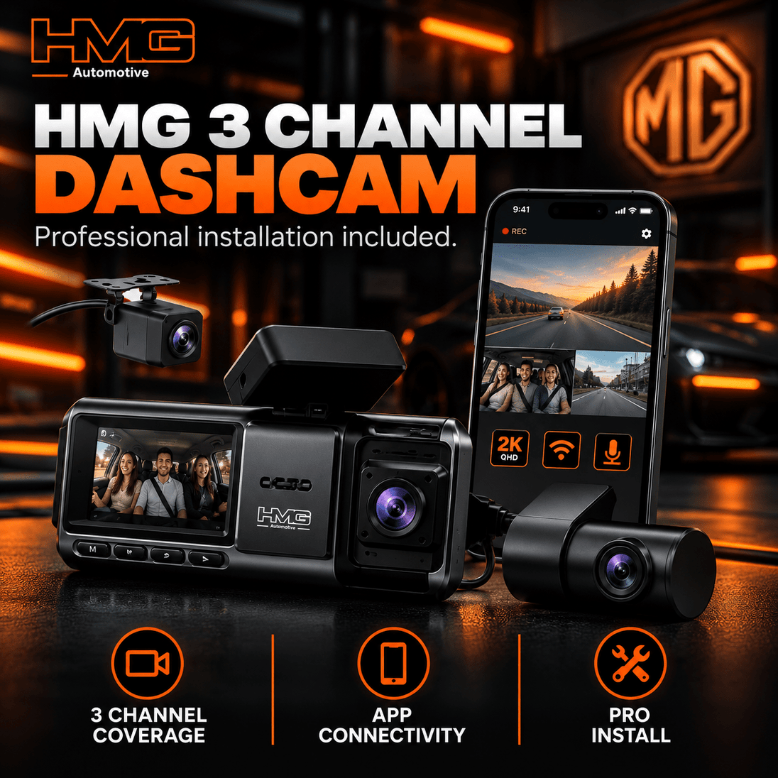 HMG Exclusive 3 Channel Dashcam Including Installation - HMG Automotive