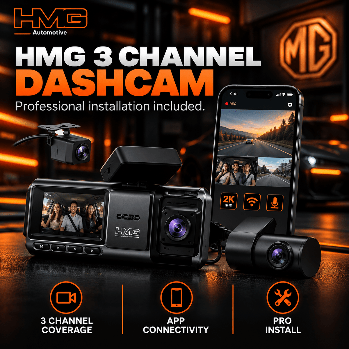 HMG Exclusive 3 Channel Dashcam Including Installation - HMG Automotive